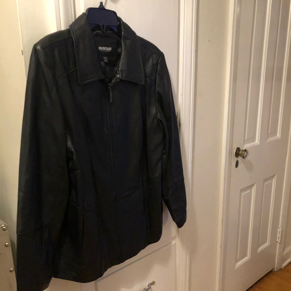 Black Leather Zip Front Collared Jacket - image 1